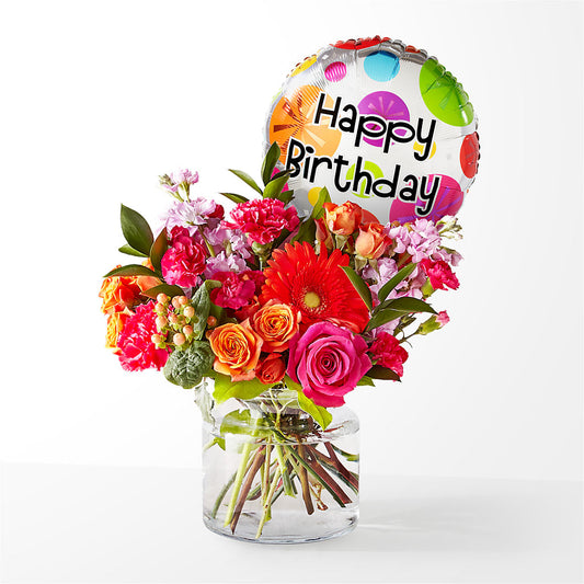 Fiesta Bouquet with Birthday Balloon –  Heliconia Flowers Of Colombia, Cuddebackville NY