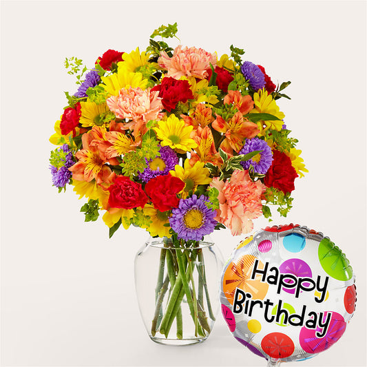 Kaleidoscope Bouquet with Birthday Balloon –  Heliconia Flowers Of Colombia, Cuddebackville NY