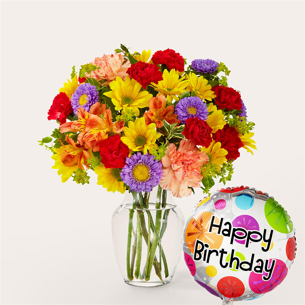 Kaleidoscope Bouquet with Birthday Balloon –  Heliconia Flowers Of Colombia, Cuddebackville NY