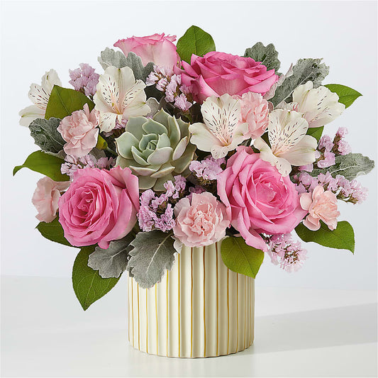 Dusty Rose Bouquet with Ivory Vase –  Heliconia Flowers Of Colombia, Cuddebackville NY