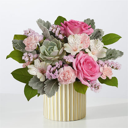 Dusty Rose Bouquet with Ivory Vase –  Heliconia Flowers Of Colombia, Cuddebackville NY