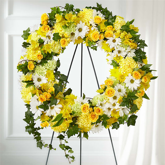 Golden Remembrance Wreath –  Heliconia Flowers Of Colombia, Cuddebackville NY