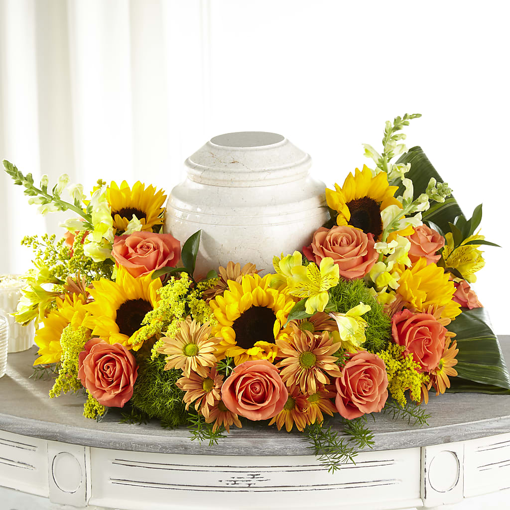 Faithful Sunflower Cremation Adornment –  Heliconia Flowers Of Colombia, Cuddebackville NY
