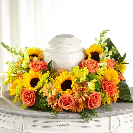 Faithful Sunflower Cremation Adornment –  Heliconia Flowers Of Colombia, Cuddebackville NY