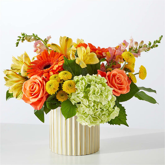 Autumn Sunshine Bouquet with Ivory Vase –  Heliconia Flowers Of Colombia, Cuddebackville NY