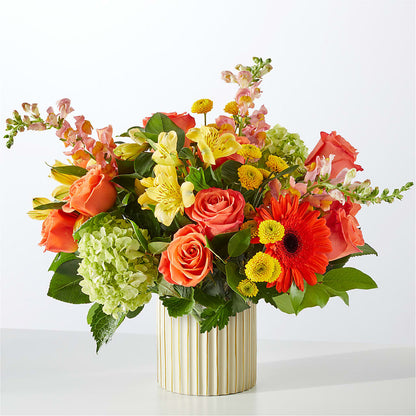 Autumn Sunshine Bouquet with Ivory Vase –  Heliconia Flowers Of Colombia, Cuddebackville NY