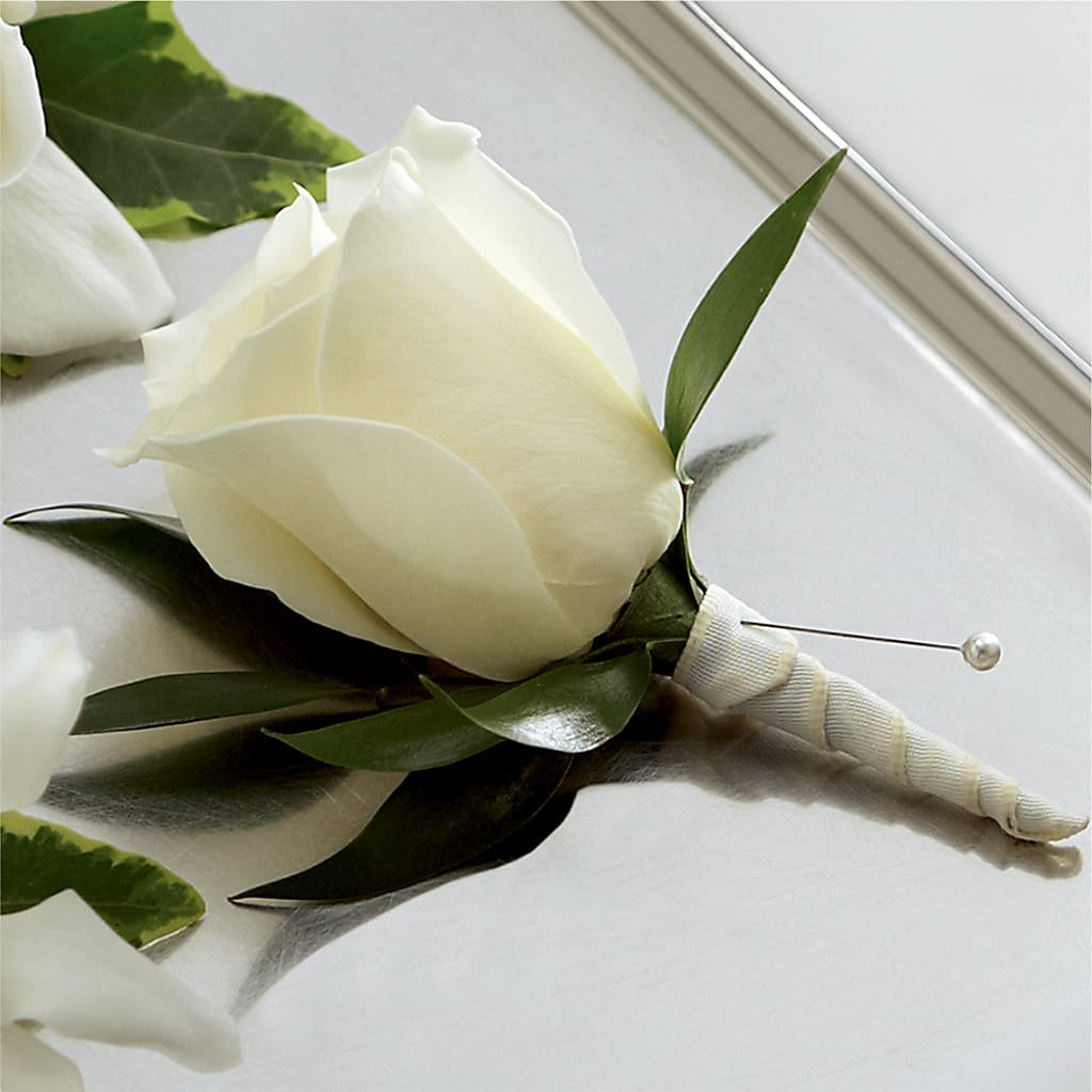 White Rose Boutonniere –  Heliconia Flowers Of Colombia, Cuddebackville NY